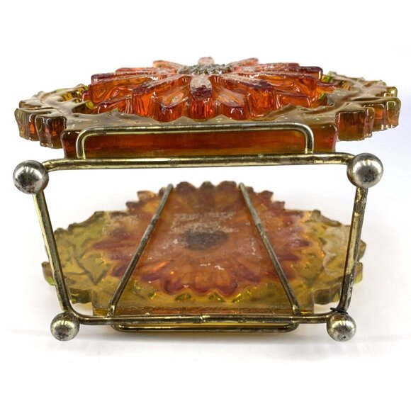 Lucite Napkin Holder Yellow Orange Acrylic Flower Daisy Sunflower Vtg - Picture 5 of 9